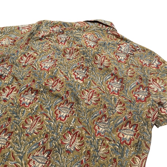 Corridor Handblock Paisley Floral Short Sleeve Button Up Shirt Mens Large - Picture 4 of 9